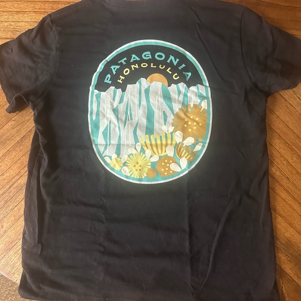 Patagonia Black Short Sleeve Tee with Scenic Logo